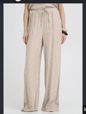 b.young BYFALAKKA Striped Wide Leg Linen Blend Trousers NWT Size 40